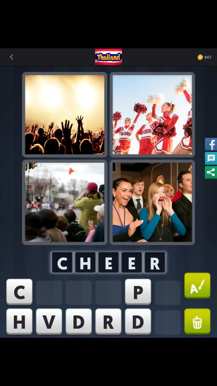 4 Pics 1 Word Daily Puzzle November 20 2017 Thailand CHEER