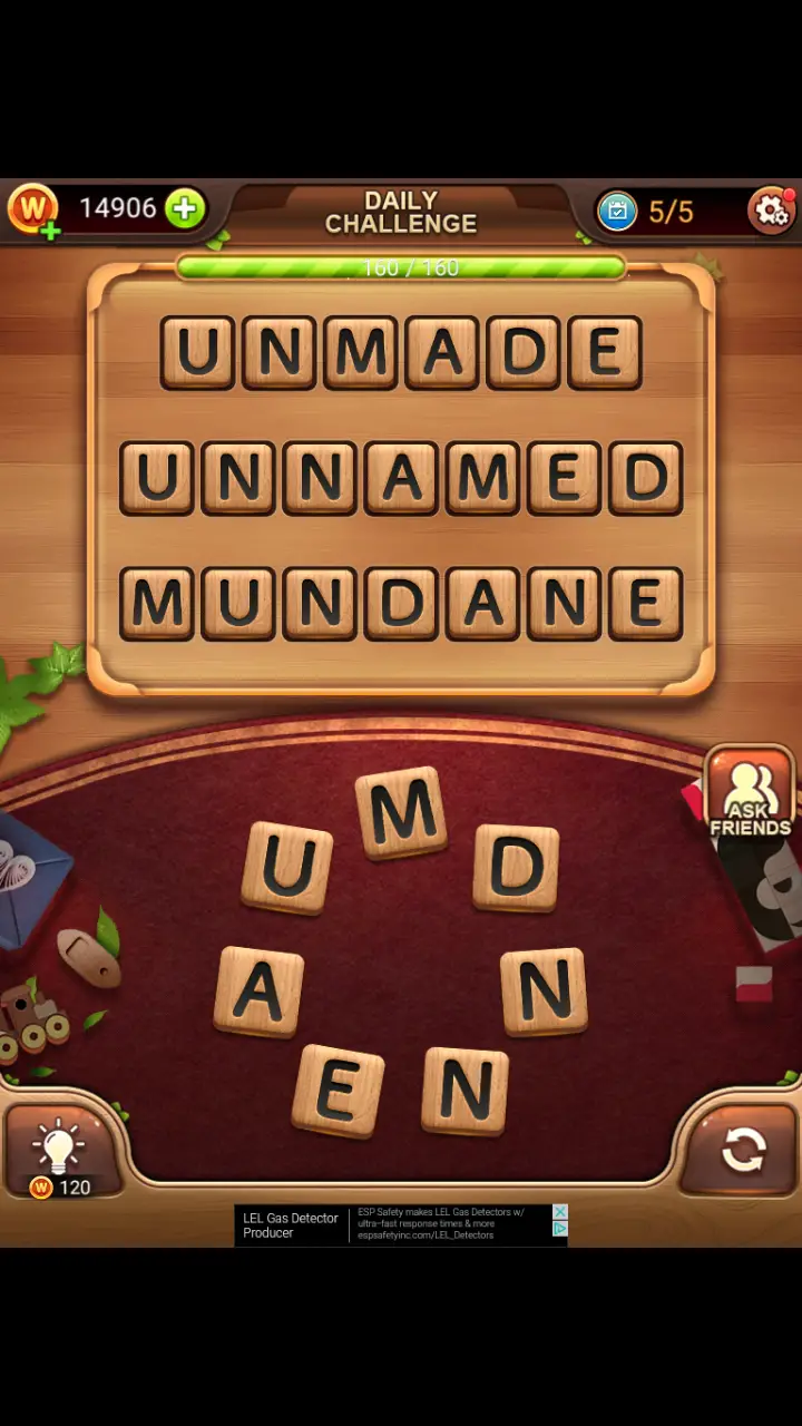 Word Connect Daily Challenge November 15 2017 UNMADE MUNDANE UNNAMED