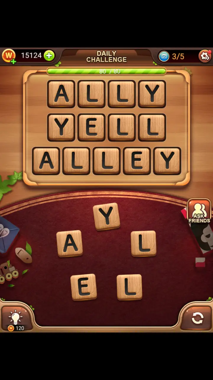 Word Connect Daily Challenge November 16 2017 ALLY YELL ALLEY