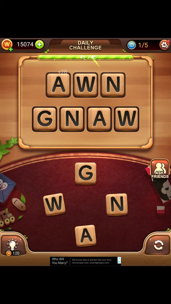 Word Connect Daily Challenge November 16 2017 AWN GNAW