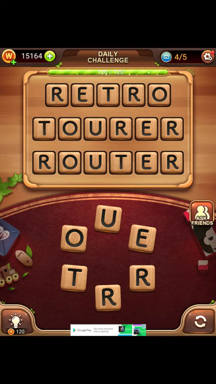 Word Connect Daily Challenge November 16 2017 RETRO TOURER ROUTER
