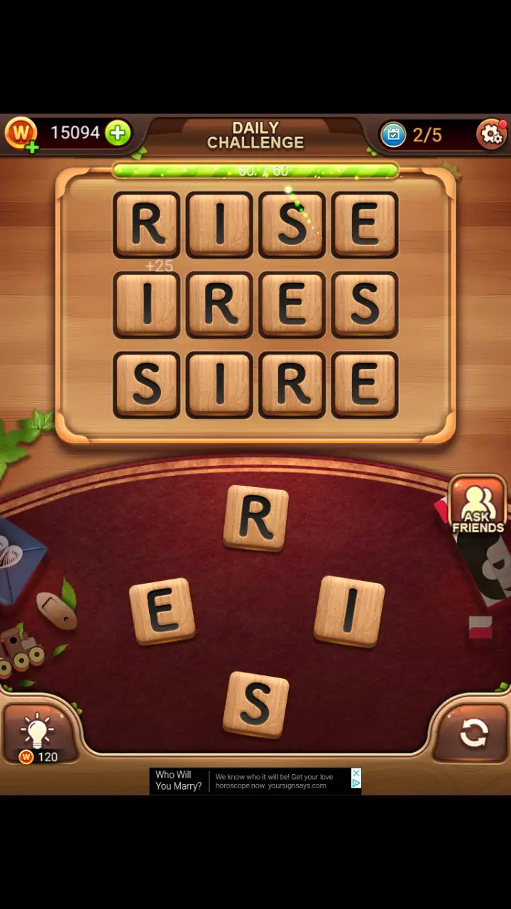 Word Connect Daily Challenge November 16 2017 RISE IRES SIRE