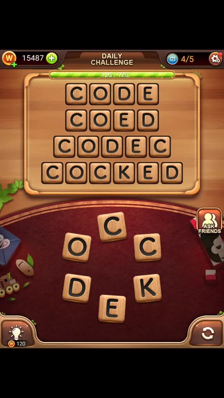 Word Connect Daily Challenge November 17 2017 CODE COED CODEC COCKED