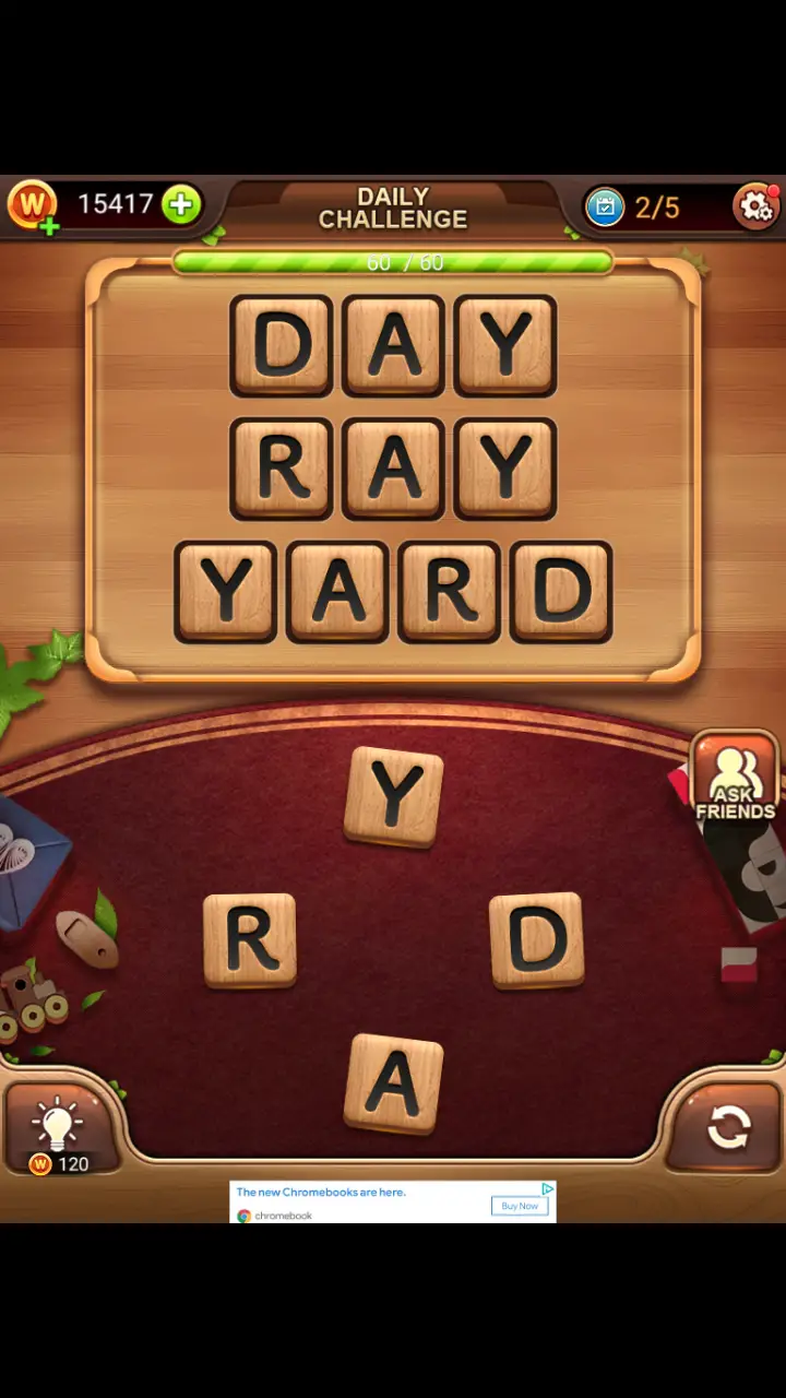 Word Connect Daily Challenge November 17 2017 DAY RAY YARD