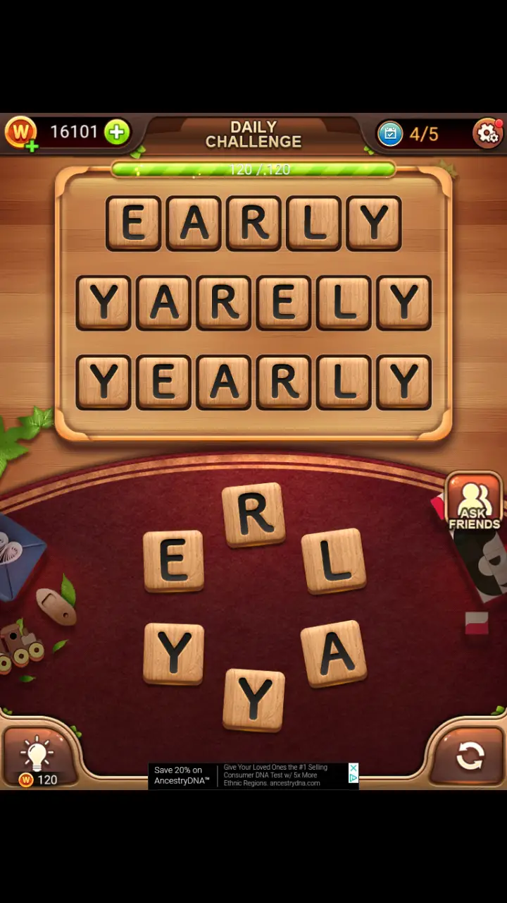 Word Connect Daily Challenge November 19 2017 EARLY YARELY YEARLY