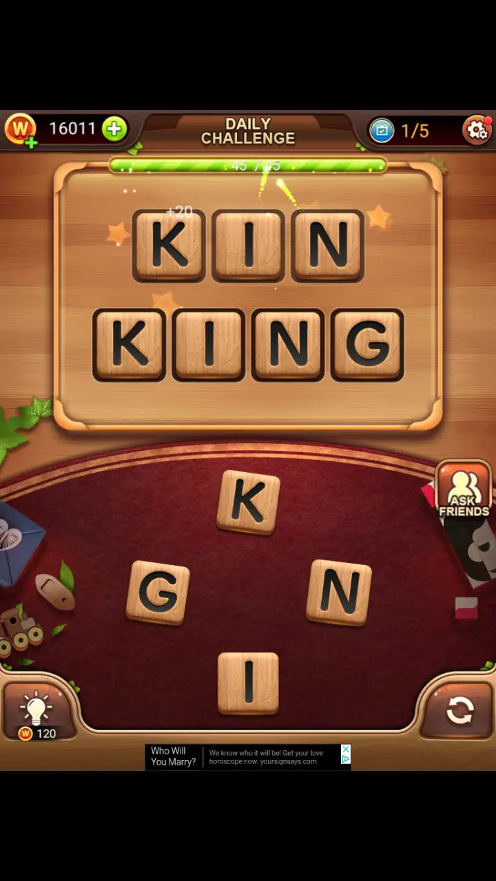 Word Connect Daily Challenge November 19 2017 KIN KING