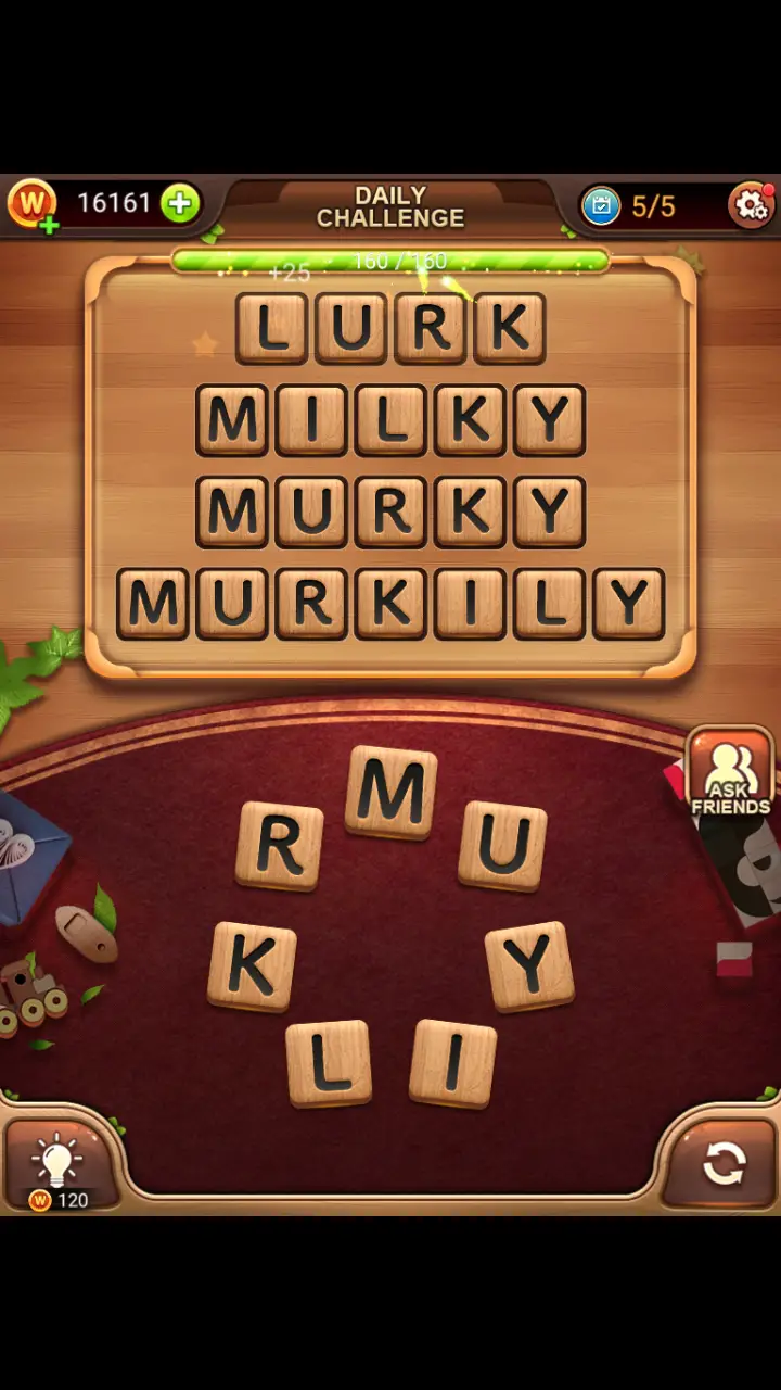 Word Connect Daily Challenge November 19 2017 LURK MILKY MURKY MURKILY