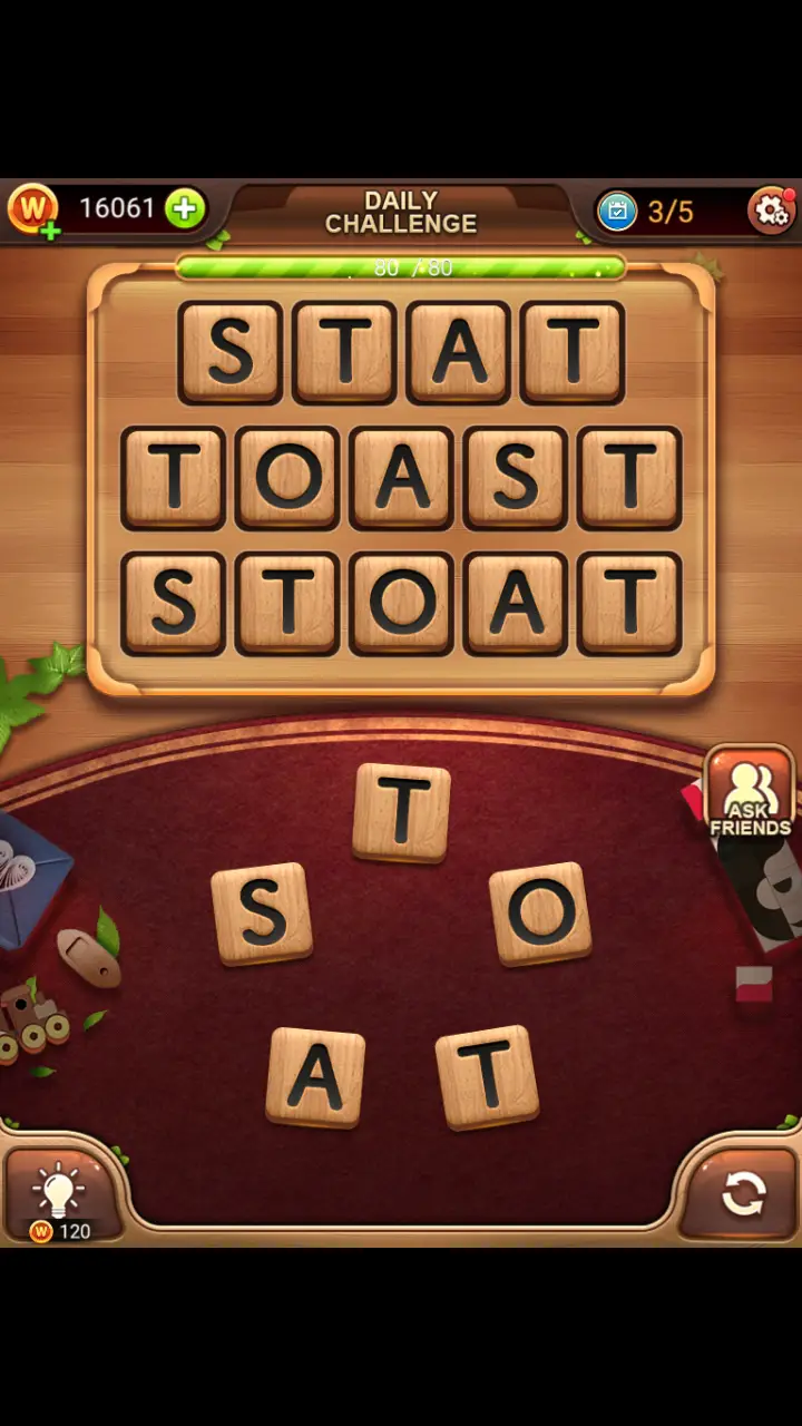 Word Connect Daily Challenge November 19 2017 STAT TOAST STOAT