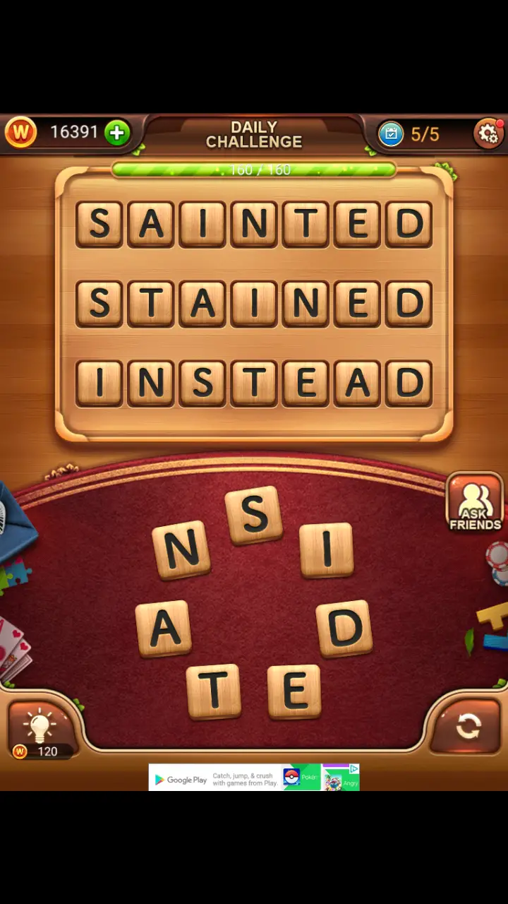 Word Connect Daily Challenge November 20 2017 SAINTED STAINED INSTEAD