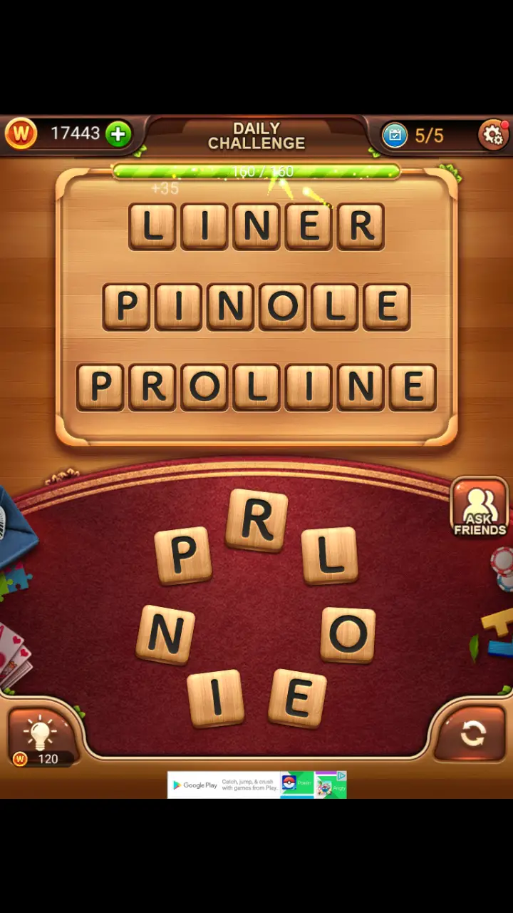 Word Connect Daily Challenge November 23 2017 LINER PINOLE PROLINE