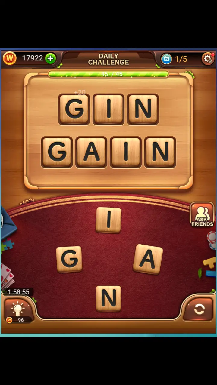 Word Connect Daily Challenge November 25 2017 GIN GAIN