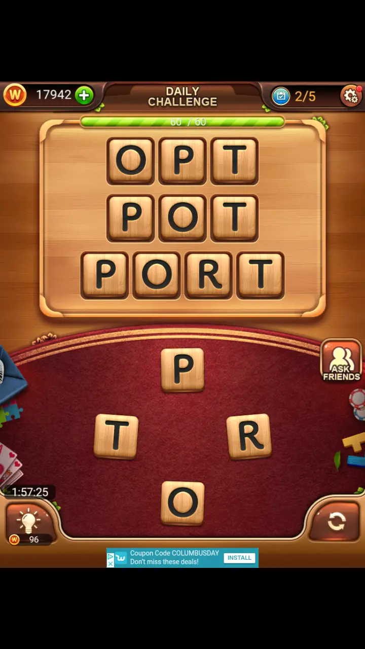 Word Connect Daily Challenge November 25 2017 OPT POT PORT