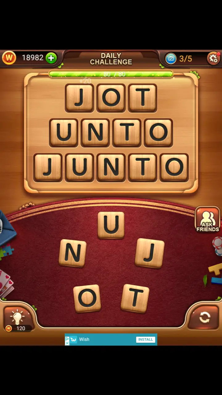 Word Connect Daily Challenge November 28 2017 3 JOT UNTO JUNTO