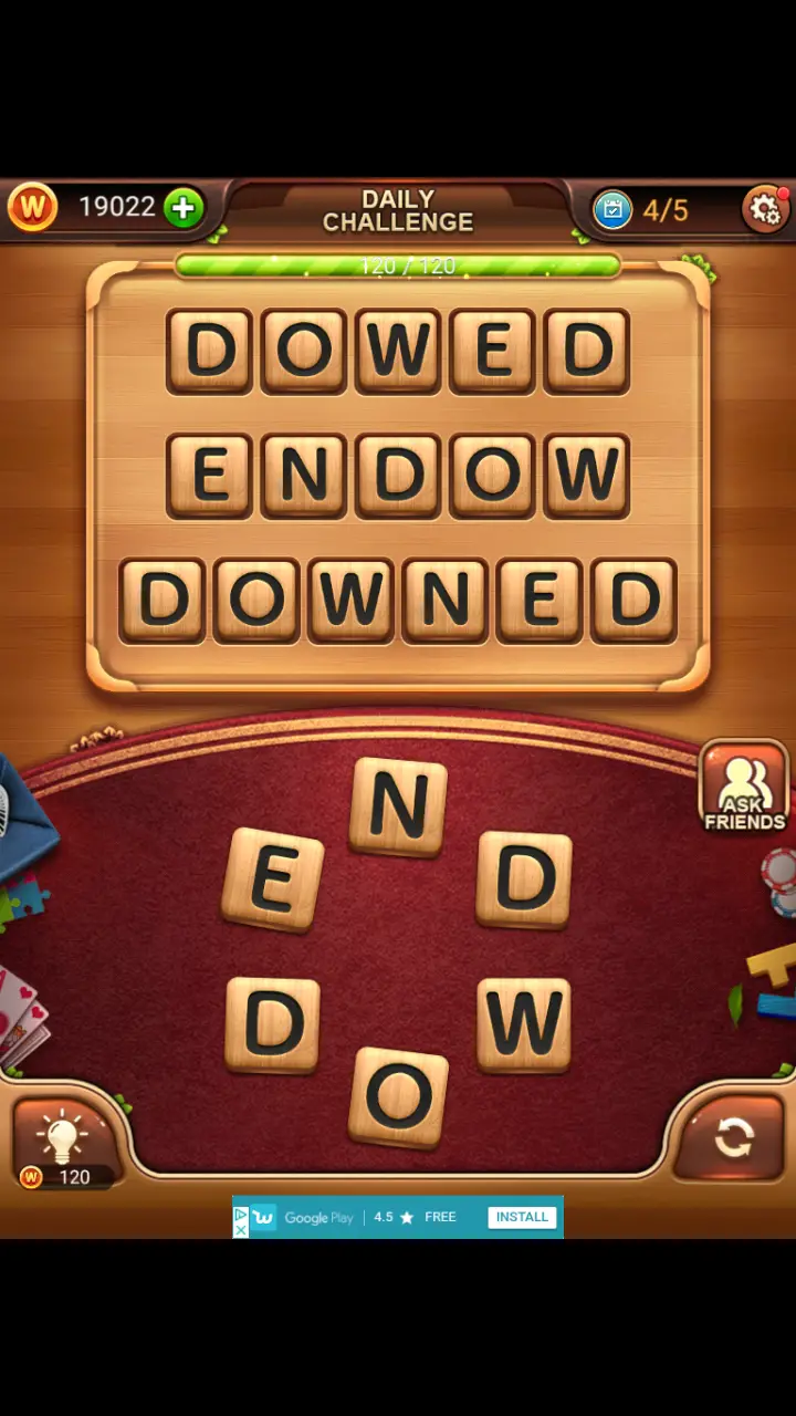 Word Connect Daily Challenge November 28 2017 4 DOWED ENDOW DOWNED