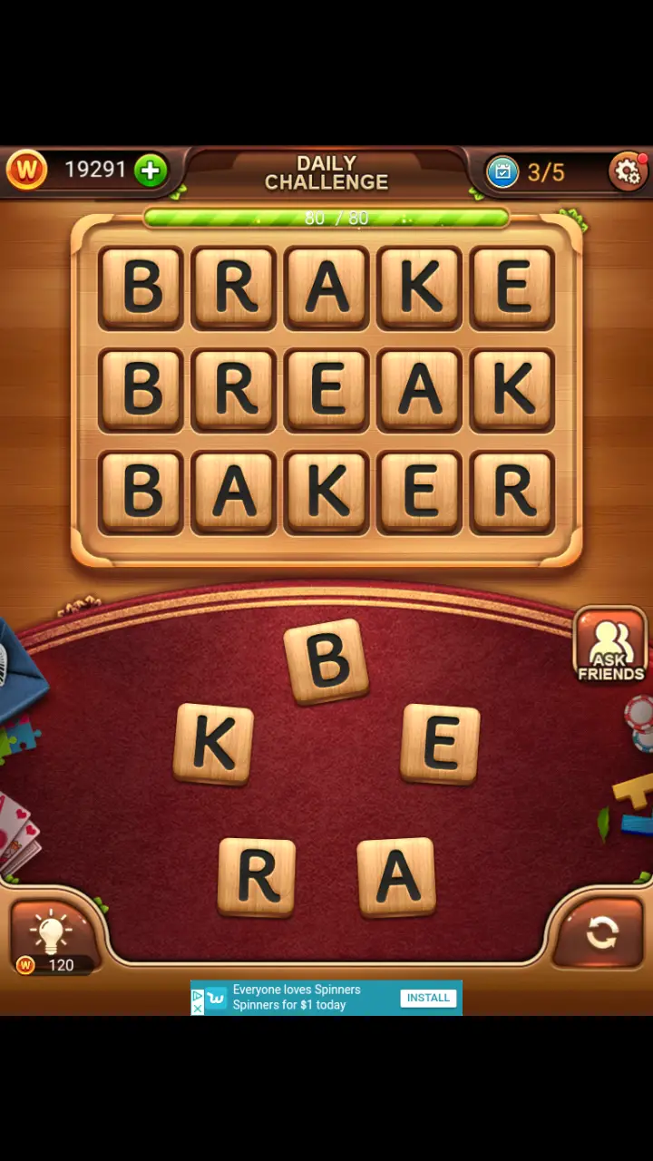 Word Connect Daily Challenge November 29 2017 3 BRAKE BREAK BAKER