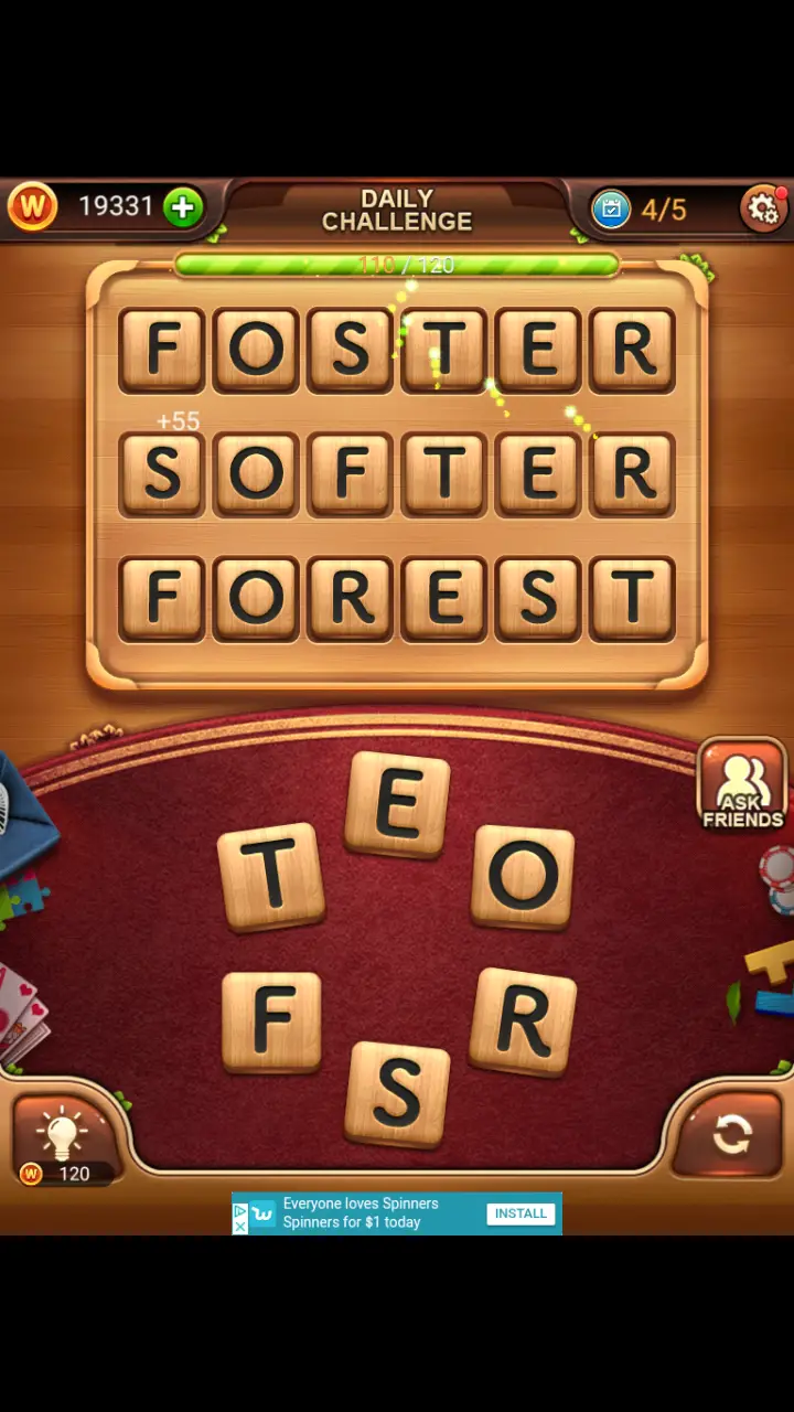 Word Connect Daily Challenge November 29 2017 4 FOSTER SOFTER FOREST