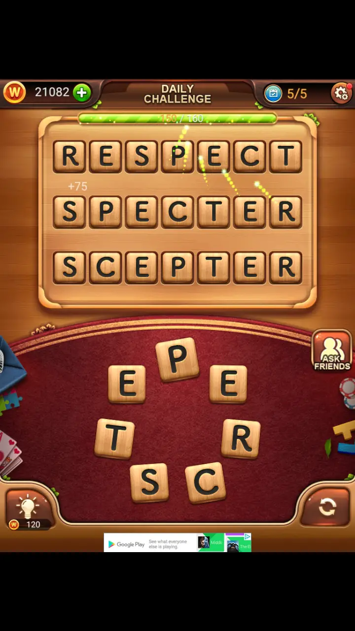 //appclarify.com/wp content/uploads/2017/12/Word Connect Daily Challenge December 4 2017 5 RESPECT SPECTER SCEPTER