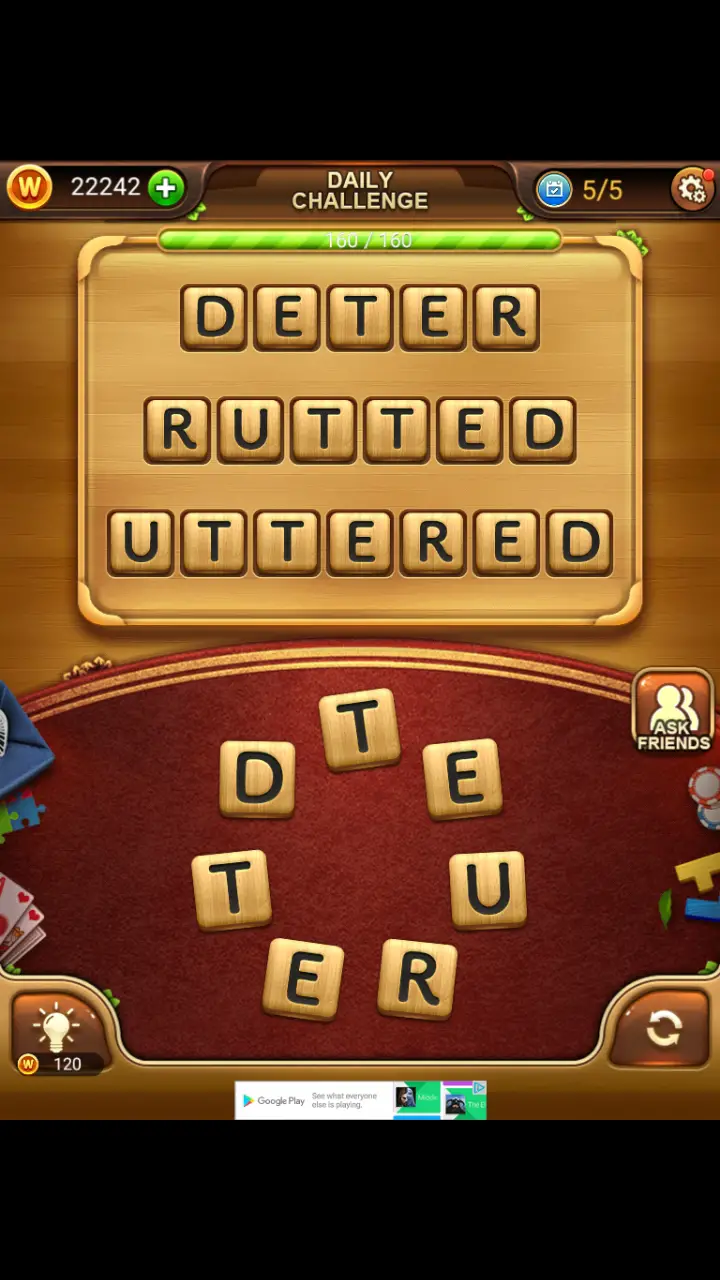 //appclarify.com/wp content/uploads/2017/12/Word Connect Daily Challenge December 8 2017 5 DETER RUTTED UTTERED