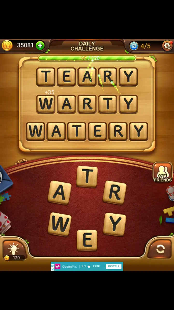 //appclarify.com/wp content/uploads/2018/01/Word Connect Daily Challenge January 17 2018 4 TEARY WARTY WATERY