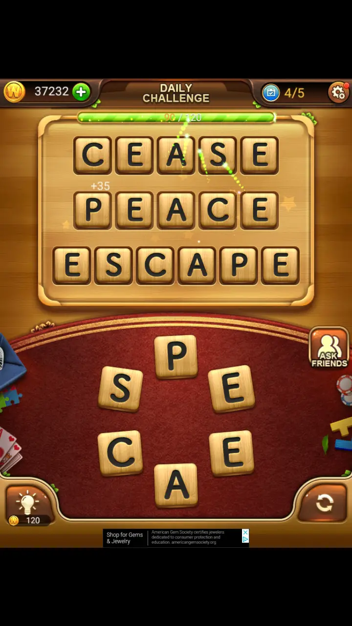 //appclarify.com/wp content/uploads/2018/01/Word Connect Daily Challenge January 24 2018 4 CEASE PEACE ESCAPE