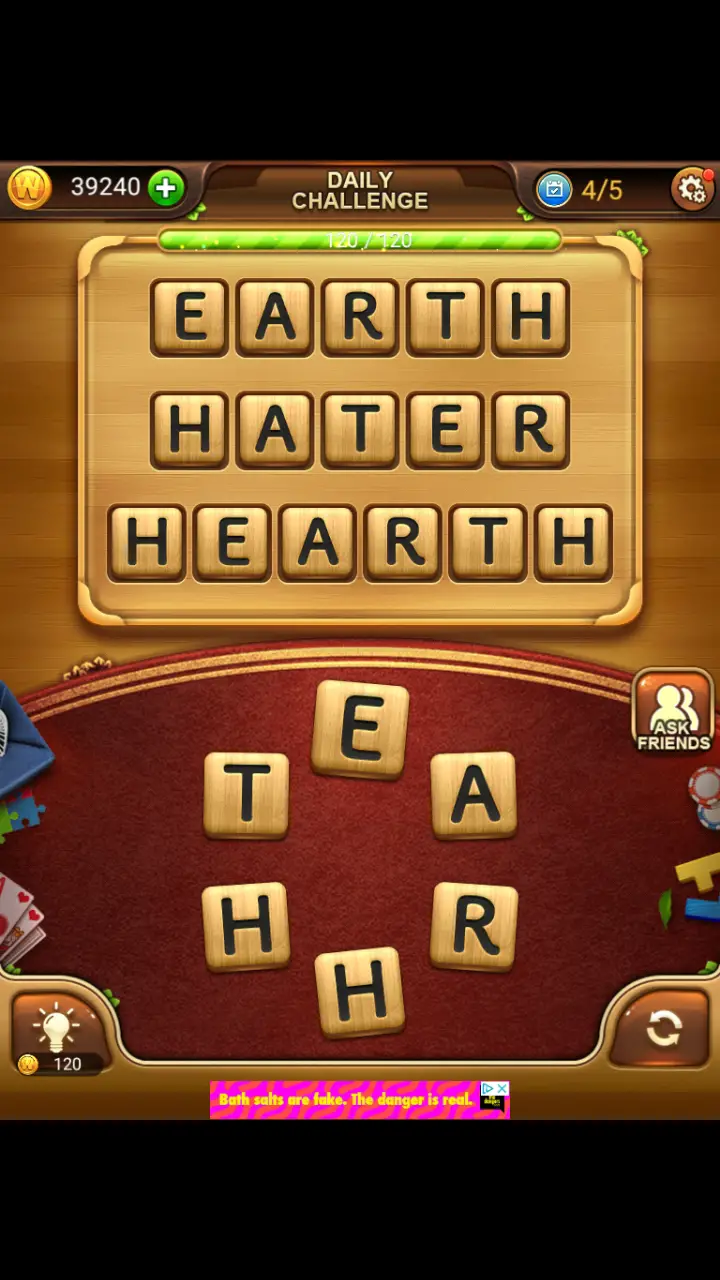 //appclarify.com/wp content/uploads/2018/01/Word Connect Daily Challenge January 30 2018 4 EARTH HATER HEARTH