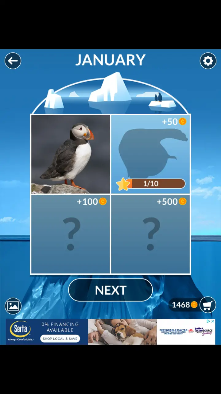 //appclarify.com/wp content/uploads/2018/01/Wordscapes Daily Challenge January 2018 badge 1 puffin