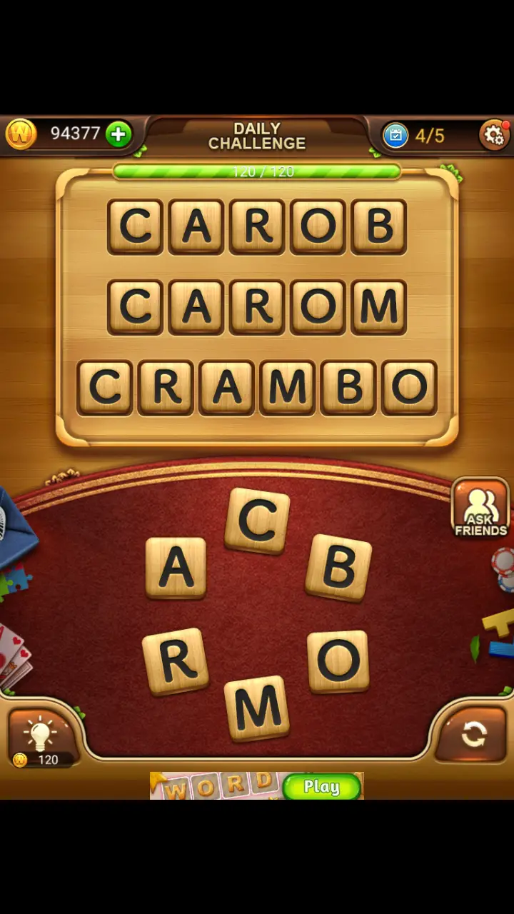 //appclarify.com/wp content/uploads/2018/07/Word Connect Daily July 29 2018 4 CAROB CAROM CRAMBO