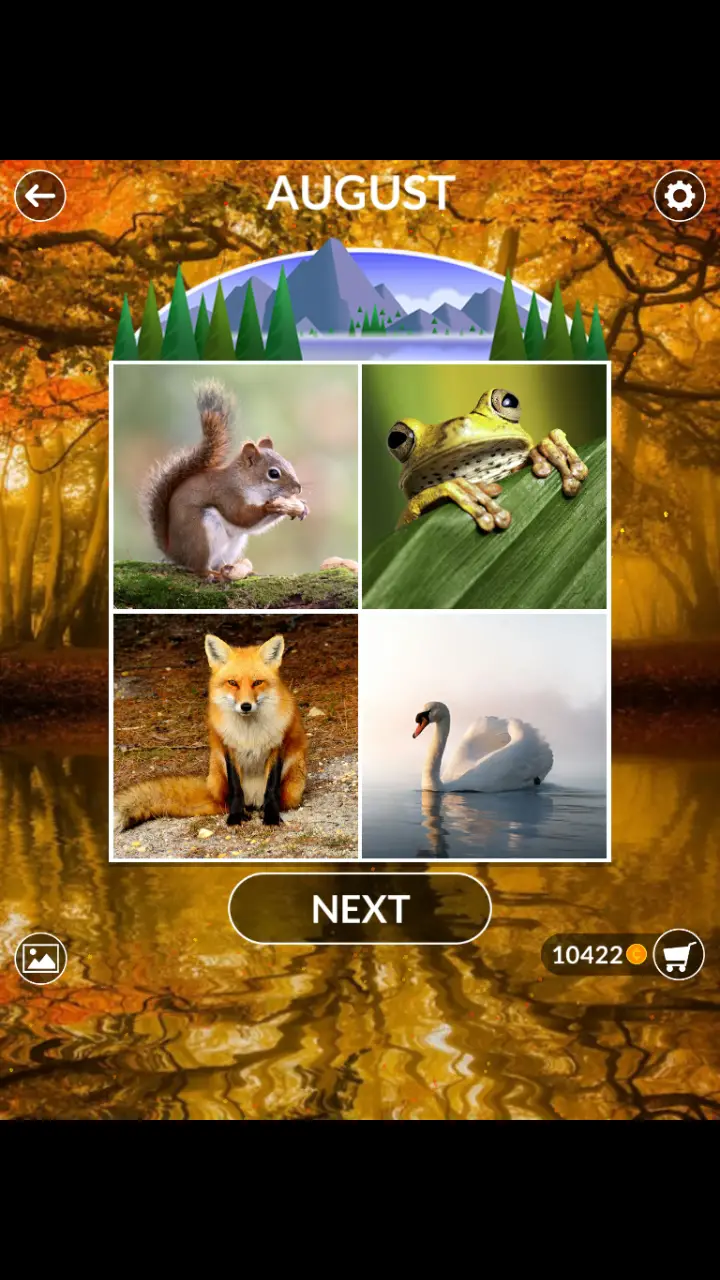 //appclarify.com/wp content/uploads/2018/08/Wordscapes Daily August 2018 4 badges SQUIRREL FROG FOX SWAN